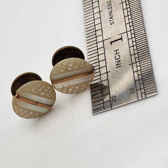 Antique Vintage Mother of Pearl Gold Stripe Cuff Links Cufflinks - Picture 4 of 6
